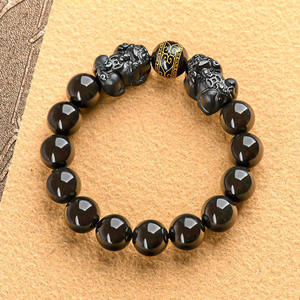 Pulsera de Jade Natural Genuino Negro Jadeíta Pixiu con Cuentas, para Hombre y Mujer, Venta al por Mayor C279 - Product Image 3