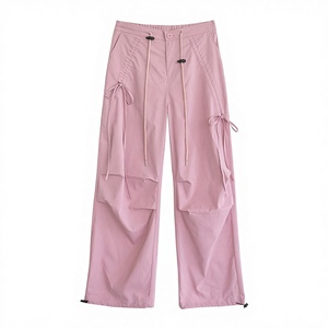 Pantaloni <span class=keywords><strong>Cargo</strong></span> Lunghi Retrò da <span class=keywords><strong>Donna</strong></span> 2025, Vita Alta, Larghi, con Fiocco, Chiusura Elastica, Casual, Sportivi, da Escursionismo, 100% Poliestere, Autunno - Product Image 1