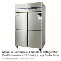Congélateur vertical à double température en acier inoxydable à six portes, avec fonctions de dégivrage automatique et de conservation des aliments frais, matériel de restauration