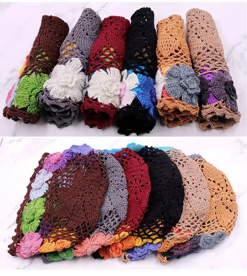 Fashion Custom Acrylic Mohair Hand Knitted Crocheted Multi Color Flowers Bonnet Beanies