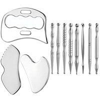 Ensemble d'outils de massage Gua Sha en acier inoxydable, planche de raclage pour le visage et le corps et kit de bâtonnets d'acupression pour les soins de la peau en spa et salon
