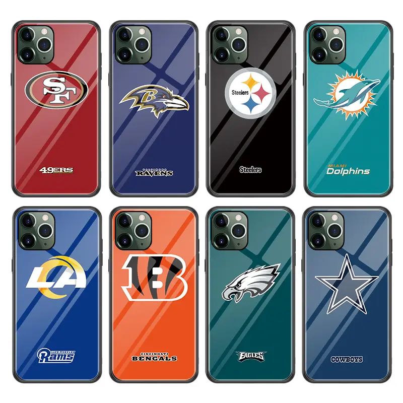 Penjualan Laris NFL Super Bowl 32 Tim Desainer Sepak Bola Merek Olahraga Penutup Casing Ponsel Kaca Tempered untuk Iphone 12 Pro Max 11 XR