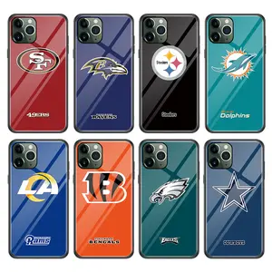 売れ筋NFLスーパーボウル32チームフットボールデザイナースポーツブランド強化ガラス電話ケースカバーiPhone12 Pro Max 11 XR