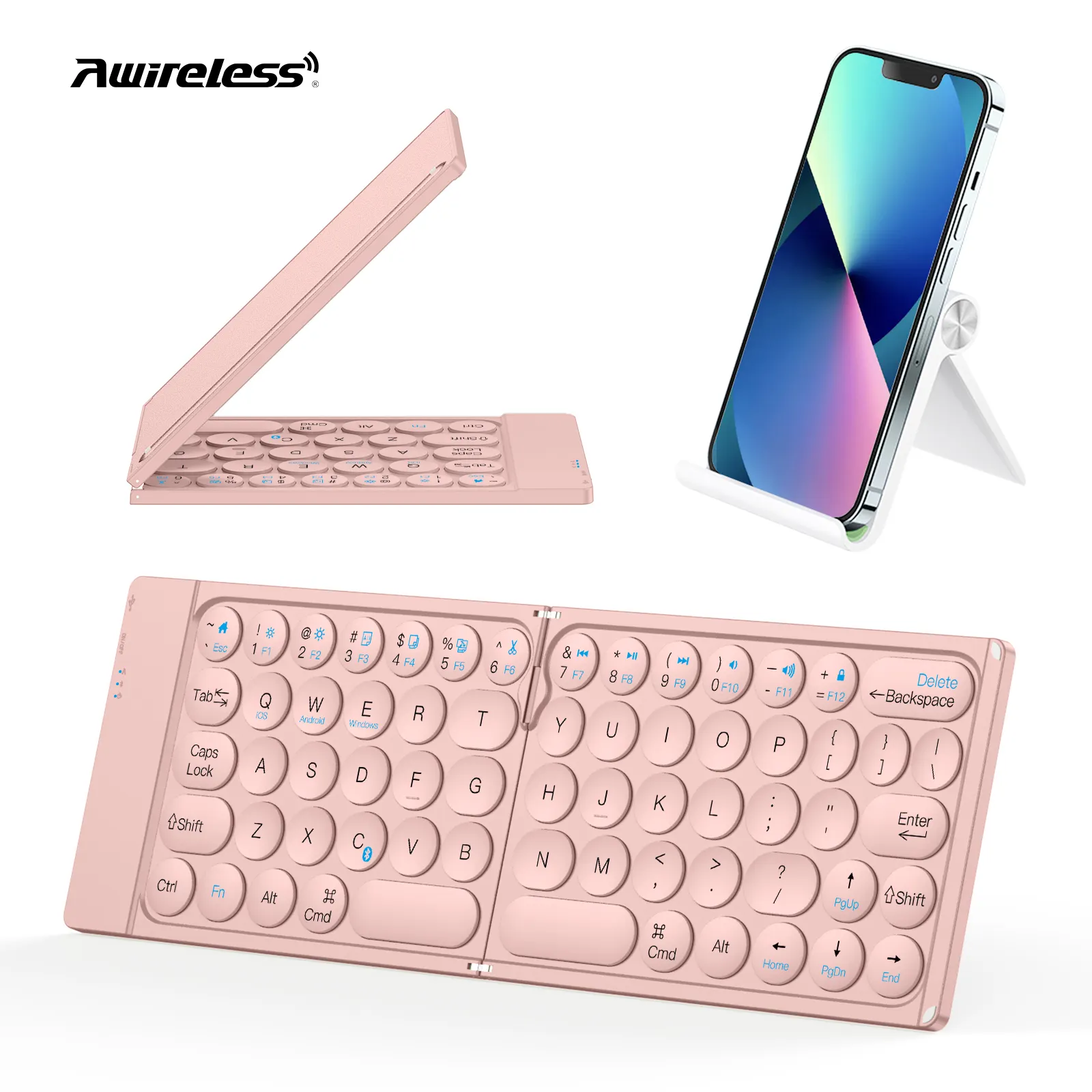 Keyboard nirkabel bluetooth, dapat dilipat ultra tipis, papan ketik eksternal bt dapat dilipat untuk pc ponsel pintar