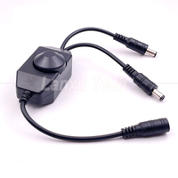Kabel Splitter Daya DC 12V 1 Female ke 2 Male dengan Saklar Rotasi Pengontrol Dimmer LED, Konduktor Tembaga, Isolasi PVC untuk Lampu