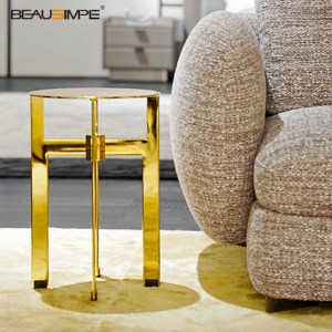 Bàn bên travertine tối giản, mặt kính thủ công & đá tự nhiên, tùy chỉnh cho phòng khách hiện đại & phòng chờ sang trọng - Product Image 1