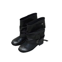 Nouvelles bottes en jean pour femme style western 2026, bottines mi-mollet plissées, cuir huilé vieilli vintage, talon épais, style motard, printemps