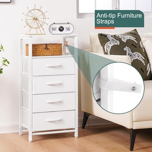 Mesita de noche moderna de madera blanca con luces LED de 3 colores, Puerto USB y armario de almacenamiento de 4 cajones, mesita de noche alta, muebles de dormitorio - Product Image 3
