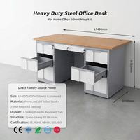 Bureau d'école moderne en métal avec base simple, structure en fer et plateau en bois, 3 tiroirs, pour enseignants