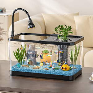 30CM balık tankı masaüstü akvaryum eko-dolaşım tankı küçük filtre ve oksijen güçlendirici entegre tankı yüksek çözünürlüklü - Product Image 6
