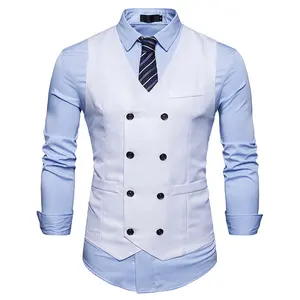 नए फैशन डबल ब्रीस्टेड औपचारिक आकस्मिक सूट बनियान कोट पुरुषों के वैस्टस vestes vastes