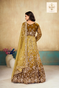 Traje Anarkali Indo-Occidental de Lujo, Largo, con Decoración de Cuentas, Tela de Red Suave, para Bodas y Fiestas - Product Image 5