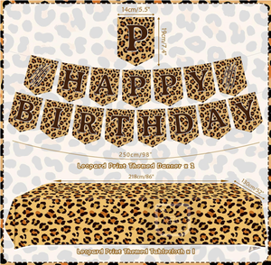 Décorations de fête d'<span class=keywords><strong>anniversaire</strong></span> sur le thème du guépard : bannière joyeux <span class=keywords><strong>anniversaire</strong></span>, serpentins, spirales, décorations de cupcakes, décorations de gâteaux, ballons, centre de <span class=keywords><strong>table</strong></span> en nid d'abeille, nappe - Product Image 5