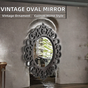 Miroir mural décoratif contemporain personnalisé, orné, unique, écologique, en filigrane sculpté, avec cadre ovale en bois foncé, pour salon - Product Image 2