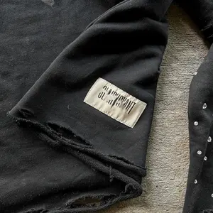 Sudadera personalizada con diamantes de imitación desgastados Unisex de peso pesado bordado de manga larga de doble capa camiseta de gran tamaño para hombres