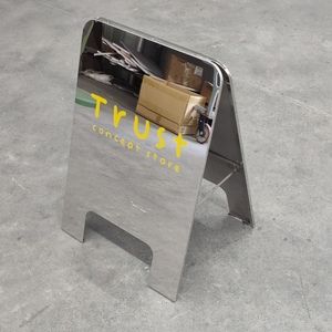 <b>Mirrored</b> Stainless Steel a Frame Sign Custom Logo <b>Foldable</b> Floor Standing Sidewalk Sign for Shop Store Front - Product Image 3