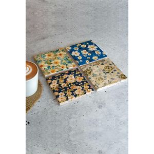 Flower01 Juego de 4 Posavasos de Piedra con Diseño Floral para Hogar/Oficina, Uso Promocional Premium - Product Image 2