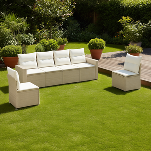 Conjunto de Sofá de Jardín Beige Crema, Ratán PE, Estructura de Acero, Muebles de Exterior para 4 Personas, Diseño Contemporáneo - Product Image 2