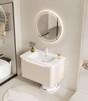 Ensemble de meubles de salle de bain de luxe européens modernes en aluminium étanche avec lavabo en céramique intégré et miroir de salle de bain LED pour hôtel