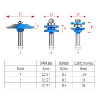 Lot de 3 fraises de défonceuse CNC en carbure monobloc pour profilés Ogee 6 mm, queue de 12 mm, pour poudre de polyester, certifiées CE ISO, HRC45, ensemble OEM