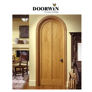 Latest Design Luxury Style Villas Interior Soild Wood Arch Top Door With Round Window Hot Sale Wooden Door