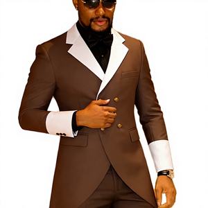 Traje de esmoquin marrón de doble botonadura hecho a medida 2026 para novio, traje de negocios para hombre, chaqueta + pantalón, traje de dos piezas para boda y fiesta de graduación - Product Image 3