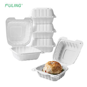 Contenedor de comida para llevar FULING de 6 pulgadas, tipo clamshell blanco para postres, de plástico MFPP con bisagras. - Product Image 1