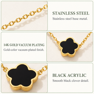 Conjunto de Collar y Aretes de Trébol Negro, Acero Inoxidable, Color Dorado, Joyería Acrílica - Product Image 3
