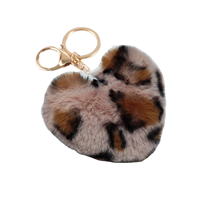 Mignon motif léopard en forme de coeur Pom Pom porte-clés doux moelleux boule de fourrure bouffée porte-clés avec pompon moelleux coeur porte-clés