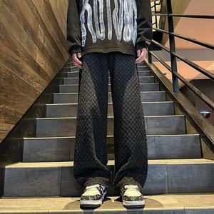 2025 Men's American Vintage 3D Star Print Fleece-<b>Lined</b> Denim Pants | Autumn Winter Wide-Leg Stonewashed Trousers - Product Image 3
