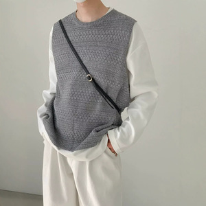 เสื้อกั๊กถักแขนกุดผู้ชาย สีเทา คอกลม ทรงหลวม เสื้อยืดลำลอง สีพื้น MLXL2XL3XL - Product Image 1