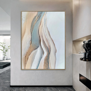Art mural suspendu Art Déco de luxe, peinture sur toile texturée <span class=keywords><strong>beige</strong></span> <span class=keywords><strong>et</strong></span> bleue moderne pour la décoration intérieure haut de gamme - Product Image 2
