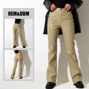 Femmes mignon Faux <span class=keywords><strong>cuir</strong></span> Denim pantalon taille haute droite brodé <span class=keywords><strong>jean</strong></span> évasé personnalisé <span class=keywords><strong>en</strong></span> gros doux femmes jeans - Product Image 2