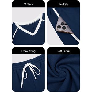 Fisoew Conjunto de chándal de 2 piezas para mujer, sudadera corta con cuello en V, pantalones cortos de cintura alta, conjunto informal holgado para entrenamiento de primavera - Product Image 5