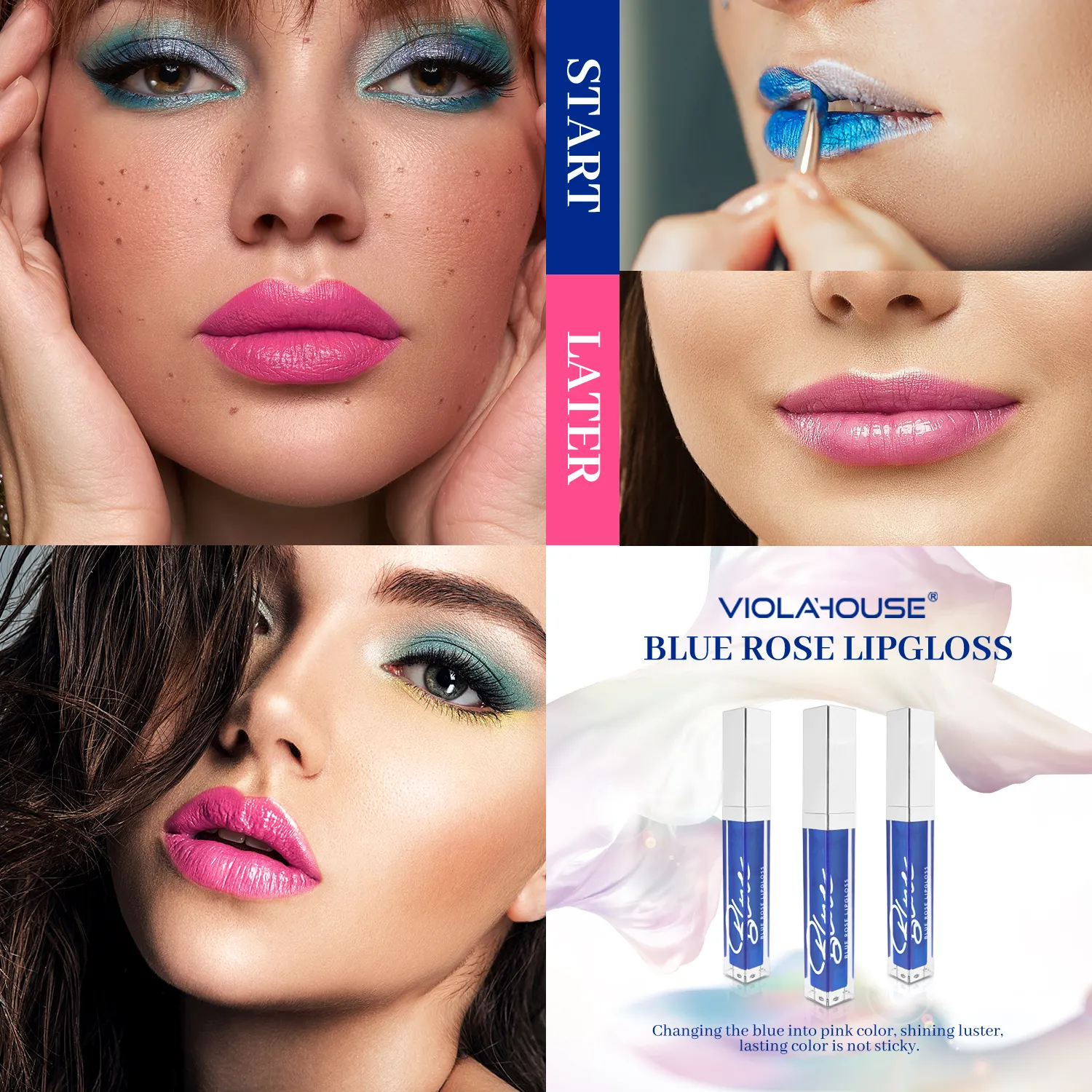 Brillo de labios Venta al por mayor Lápiz labial que cambia de color azul Hidratante de larga duración Brillo de labios lindo