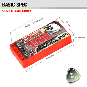 Batteria LiPo CODDAR 2S 4500mAh HV <span class=keywords><strong>7.6V</strong></span> 140C con Connettore Bullet 5mm, Custodia Rigida LCG Shorty per Auto RC 1/10 1/12 e Barche - Product Image 3