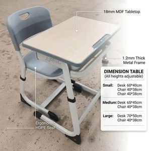 Conjunto de Escritorio y Silla <span class=keywords><strong>Escolar</strong></span> Ergonómico Moderno, Altura Ajustable, Muebles para Aula, Mesa de Estudio para Primaria y Secundaria - Product Image 2