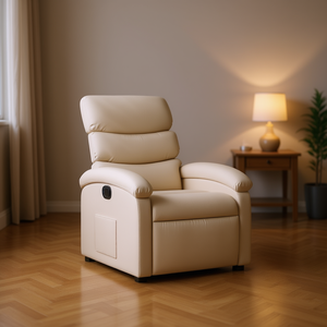 Sillón Reclinable de Masaje en Cuero Sintético Crema con Botones de Operación, Diseño Contemporáneo para Sala de Estar - Product Image 2