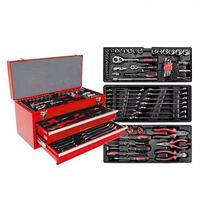 Boîte à outils portable à 2 tiroirs avec un ensemble complet d'outils à main, coffre à outils en acier rouge et tournevis pour la réparation automobile