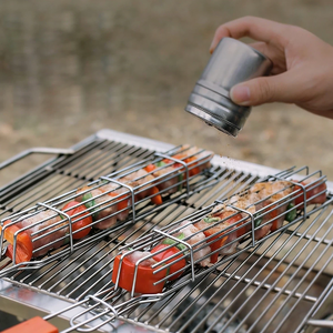 Panier à <span class=keywords><strong>kebab</strong></span> multifonctionnel en acier inoxydable, outils de barbecue, panier de cuisson au barbecue avec poignée en bois - Product Image 2