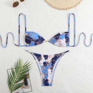 Nouveau maillot de bain sexy imprimé de haute qualité pour femme, style bikini deux pièces, avec lacets, inspiré des tendances européennes et américaines - Product Image 1