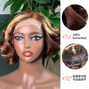วิกผมจริงวิกผมหยิกสั้นธรรมชาติปุยด้านหน้าลูกไม้5*5หลวมเด้งวิกผม - Product Image 3