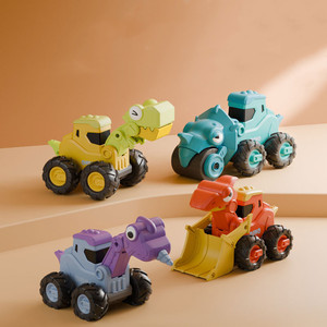 Jouet pour garçon, voiture de <span class=keywords><strong>dessin</strong></span> <span class=keywords><strong>animé</strong></span> à glissière pour enfants, 4 pièces, camion de construction à pression pour tout-petits, camion de course - Product Image 2