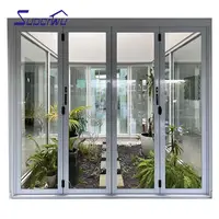 Puerta Plegable de Vidrio y Aluminio de Interior para Uso Comercial, Diseño Moderno con Persianas y Rejillas Insertadas, Conforme al Estándar NFRC de Canadá