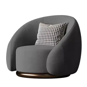 Kursi putar santai Modern 2024, kursi sofa bingkai logam emas mewah, kursi tunggal untuk ruang tamu dan furnitur