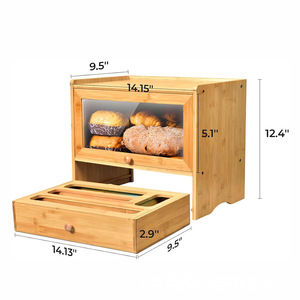 Bamboo Bread <b>Box</b> <b>Drawer</b> Style <b>Storage</b> Kitchen Organizer Natural Wood Color Rectangle Shape - Product Image 2