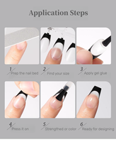 MyBeautyNails Private Label Soft Gel Full Cover Nail Tips White Round Smile Line X Coat Black French Tip Nail Designs