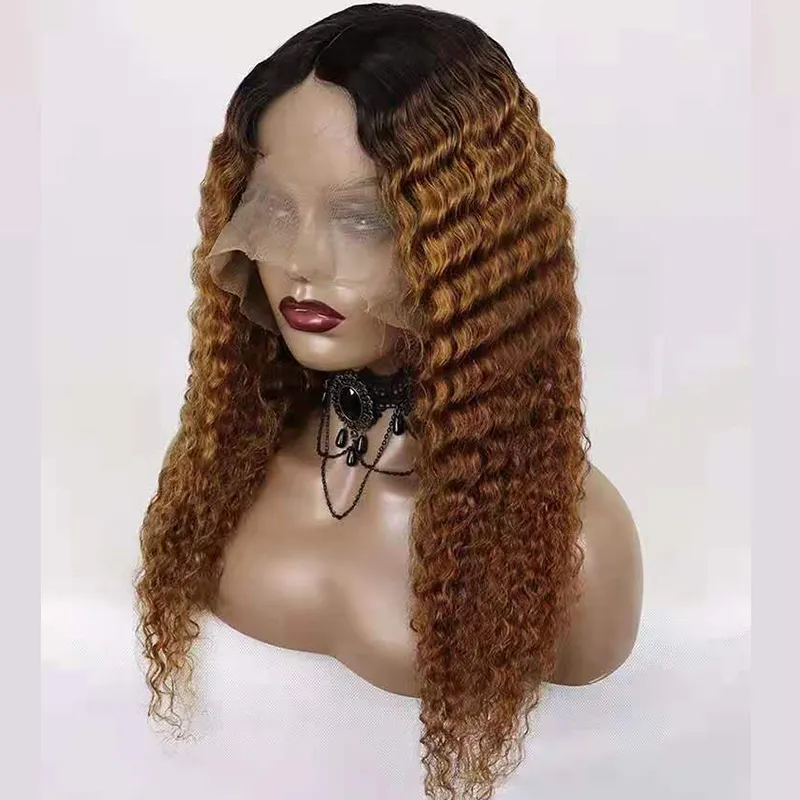 Letsfly Deep Wave Machine Made T Part Wigs 22inches Cheap Price Lace Wigs Human Hair Wig Curly hair Weave Free Shipping