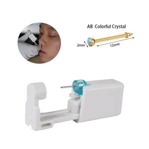 Kit de herramientas de perforación de nariz Individual de 2mm, Perno de diamante AB dorado incorporado, pistola de perforación de nariz automática de una sola vez, acero inoxidable dorado - Product Image 1