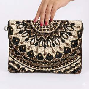 Bolso de mano étnico con cuentas y cremallera, bordado a mano, ideal para bodas, fiestas y eventos festivos, disponible al mejor precio del mercado. - Product Image 2